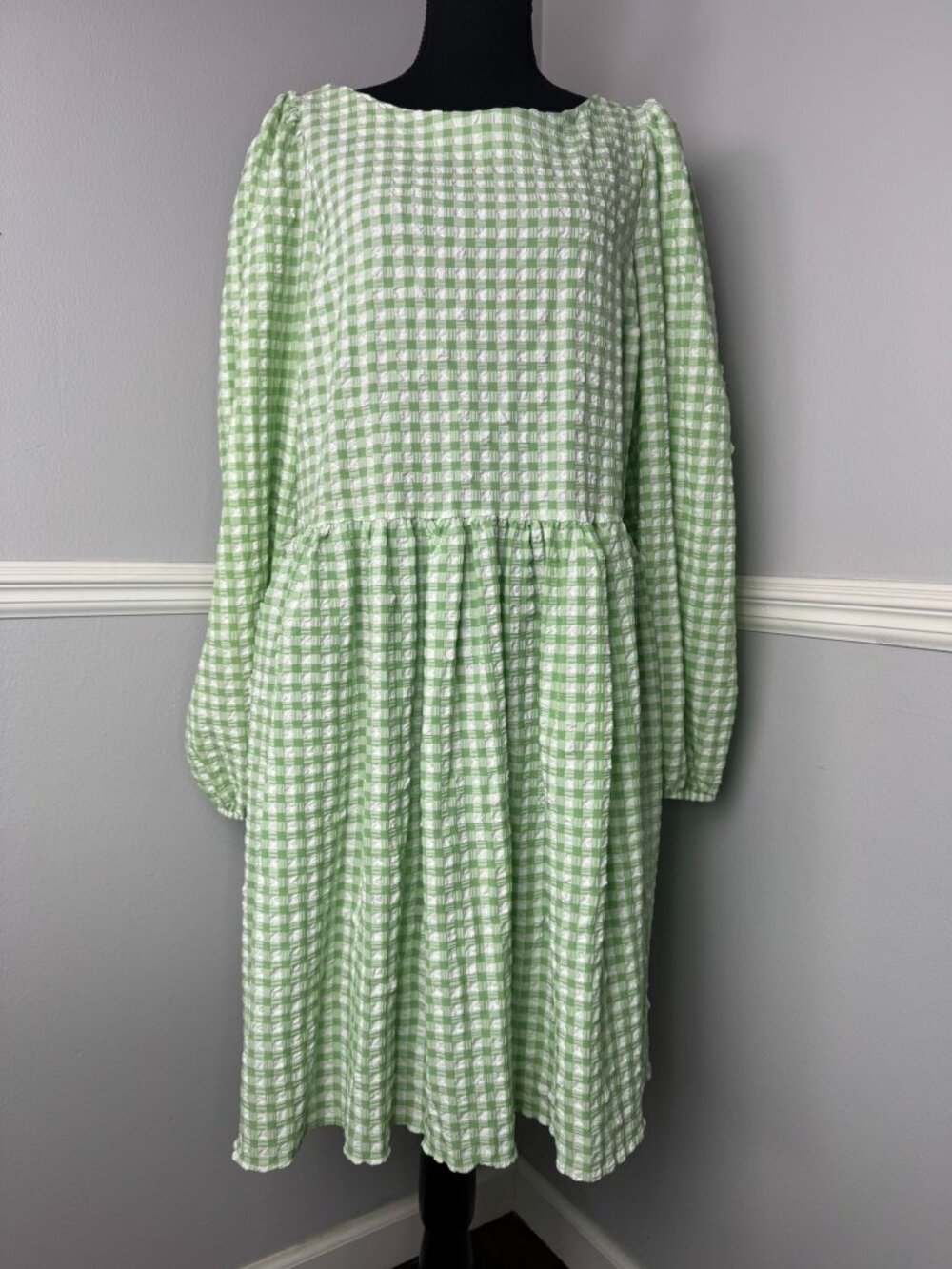 ASOS Women's 10 Green Gingham Pattern Smock Dress Cottagecore Picnic Rustic